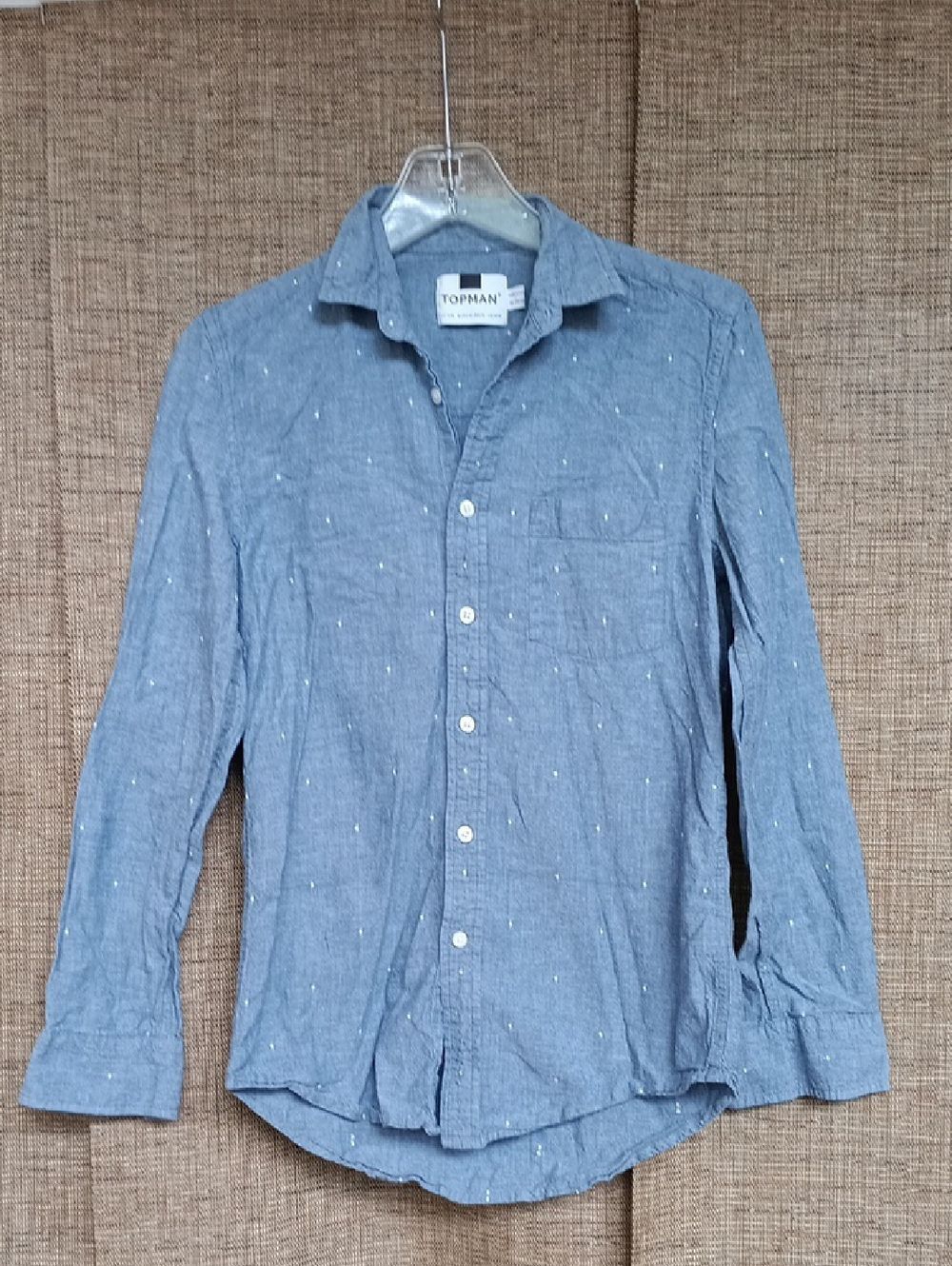 Topman Light Blue Long-Sleeve Cotton Button-Down Shirt Size XSS